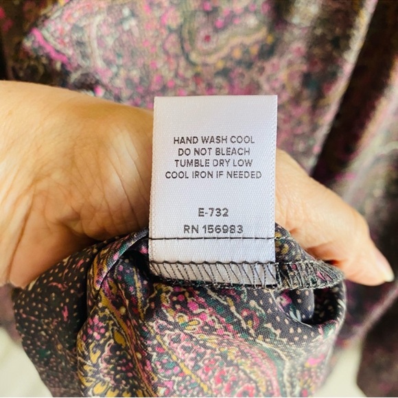 Evereve Kyra Paisley Smocked Blouse Green Pink XL - Picture 5 of 6